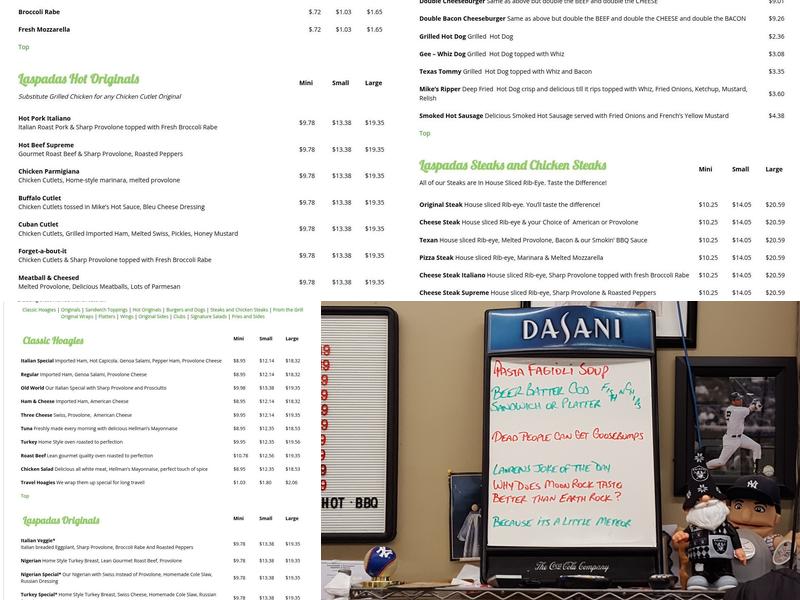 Laspadas Steaks & Hoagies Menu