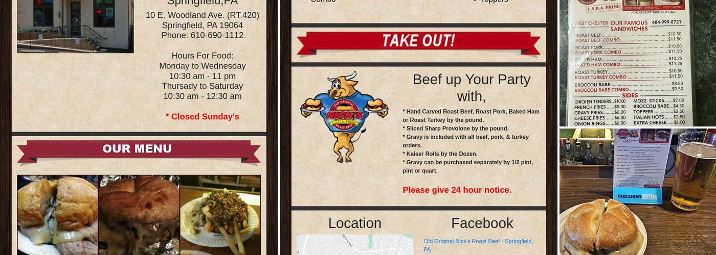 Old Original Nick's Roast Beef Menu