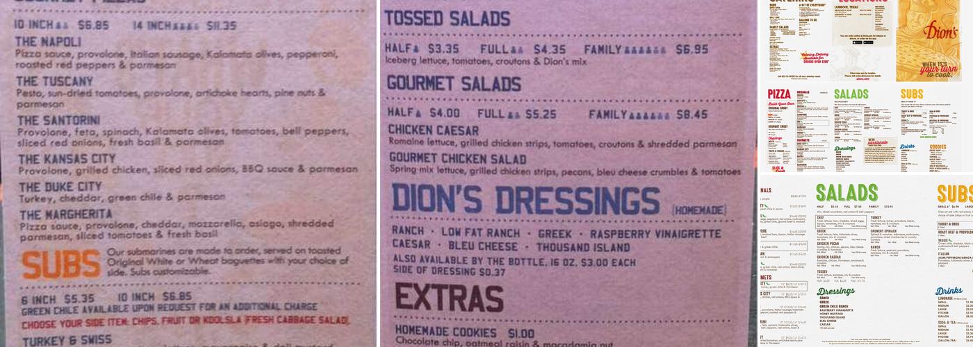 Dion's Pizza Menu