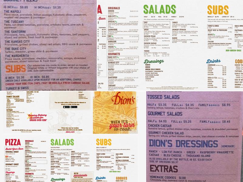 Dion's Pizza Menu