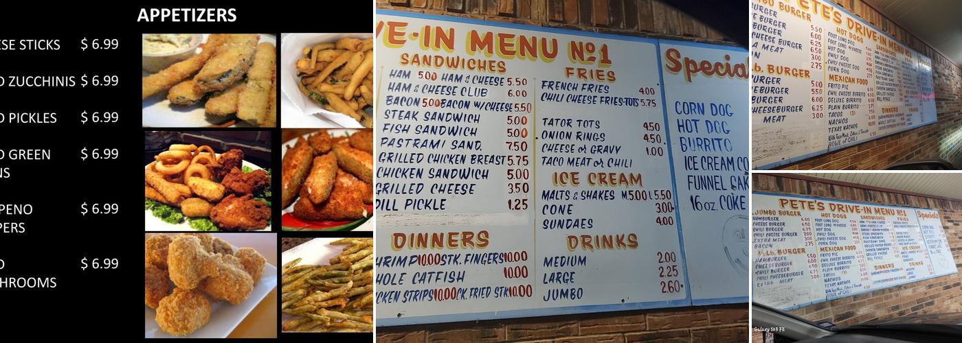 Petes Drive In No 1 Menu