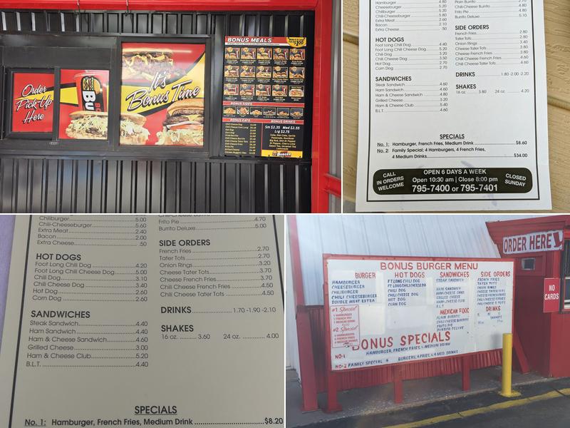 Bonus Burger Menu