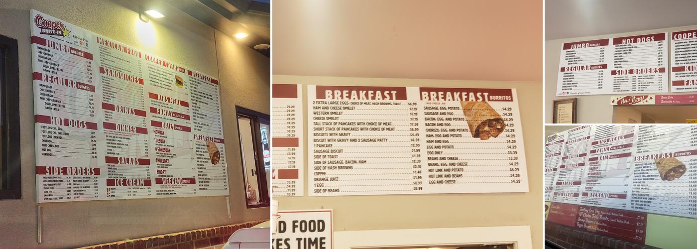 Cooper Drive-In Menu