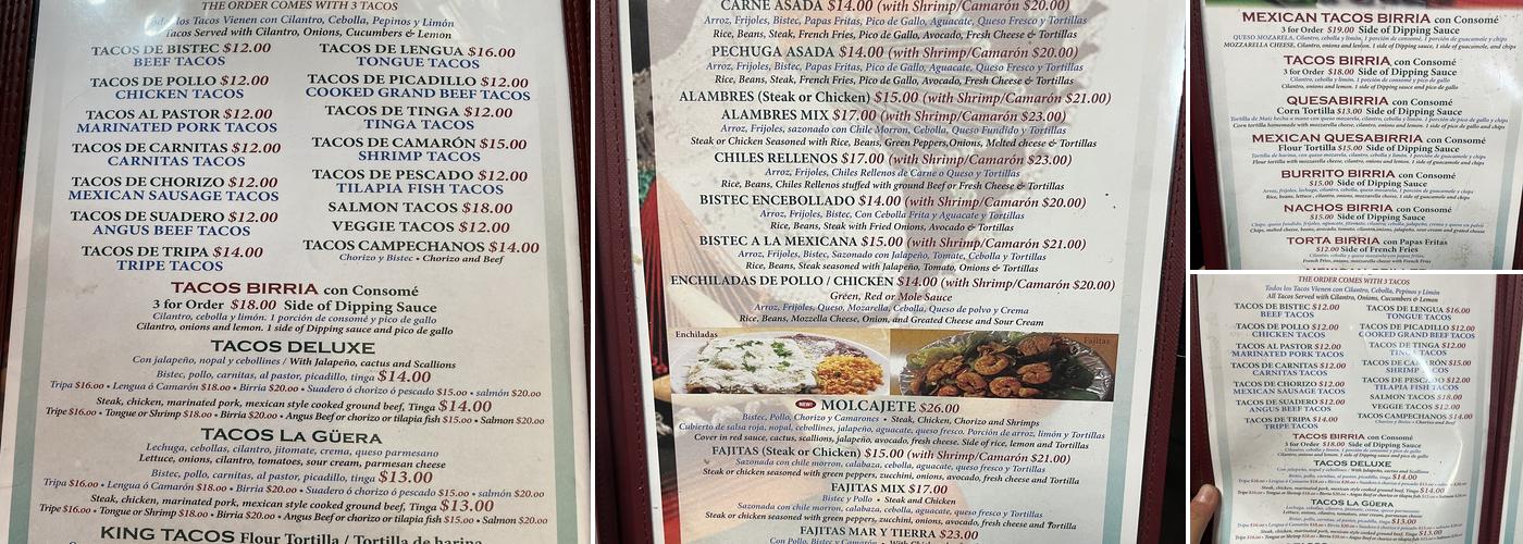 Mexican Grill La Guera Menu