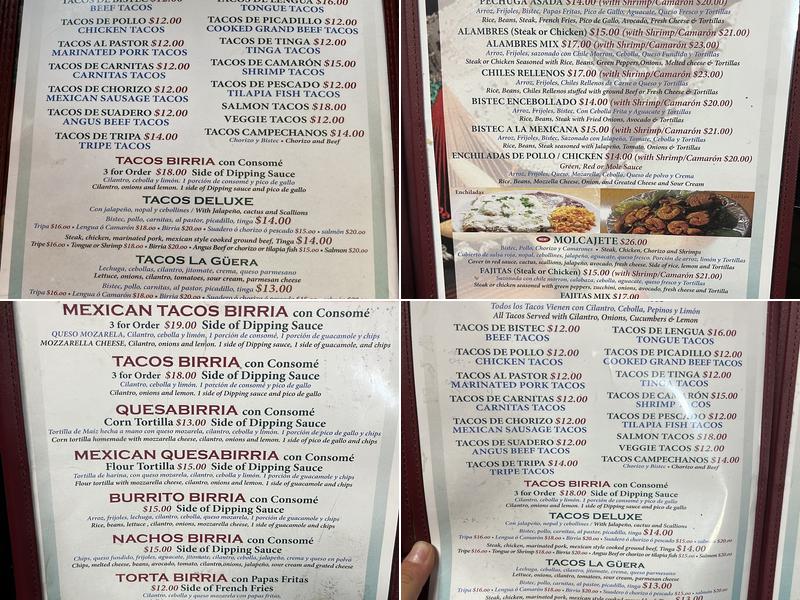 Mexican Grill La Guera Menu