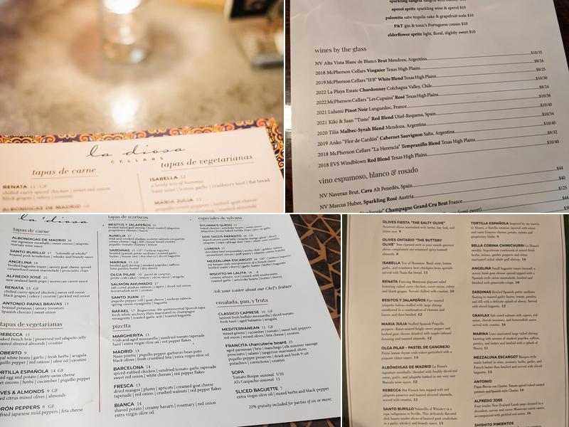 La Diosa Cellars Menu