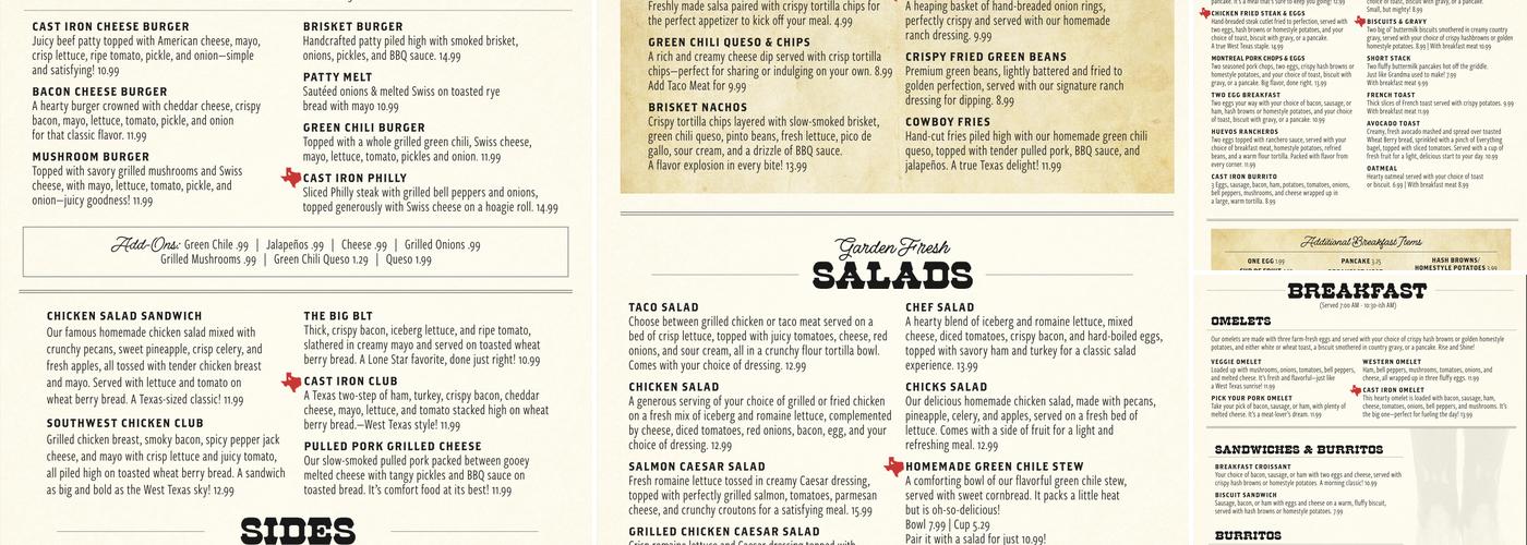 Cast Iron Grill Menu