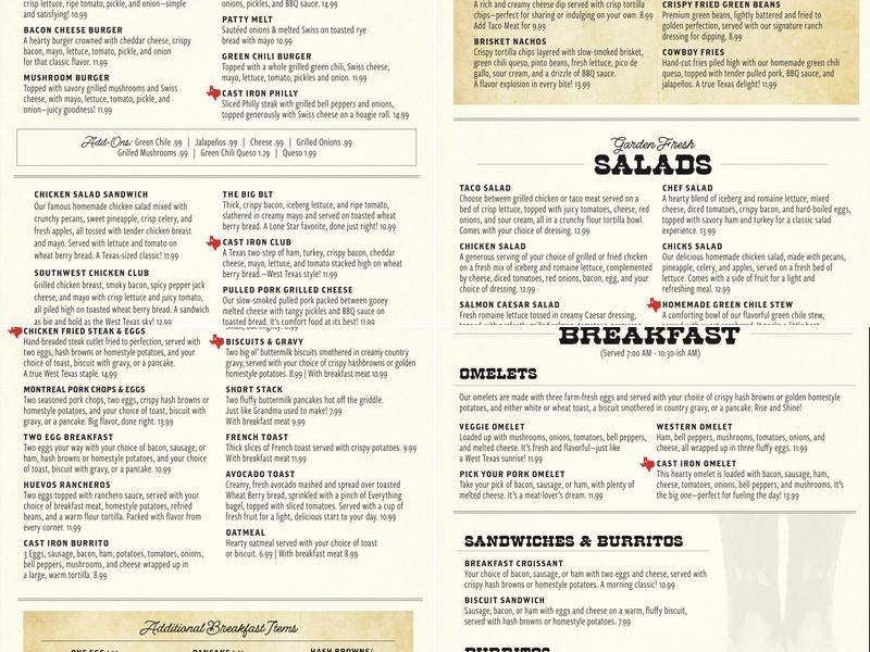 Cast Iron Grill Menu