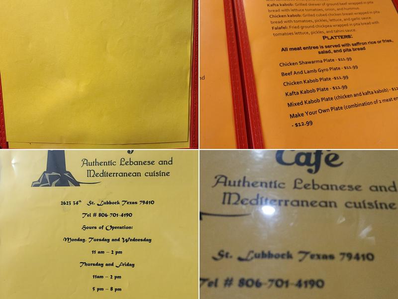 Manara Cafe Authentic Lebanese and Mediterranean Cuisine Menu