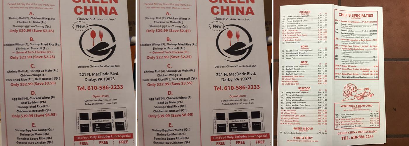 GREEN CHINA Menu