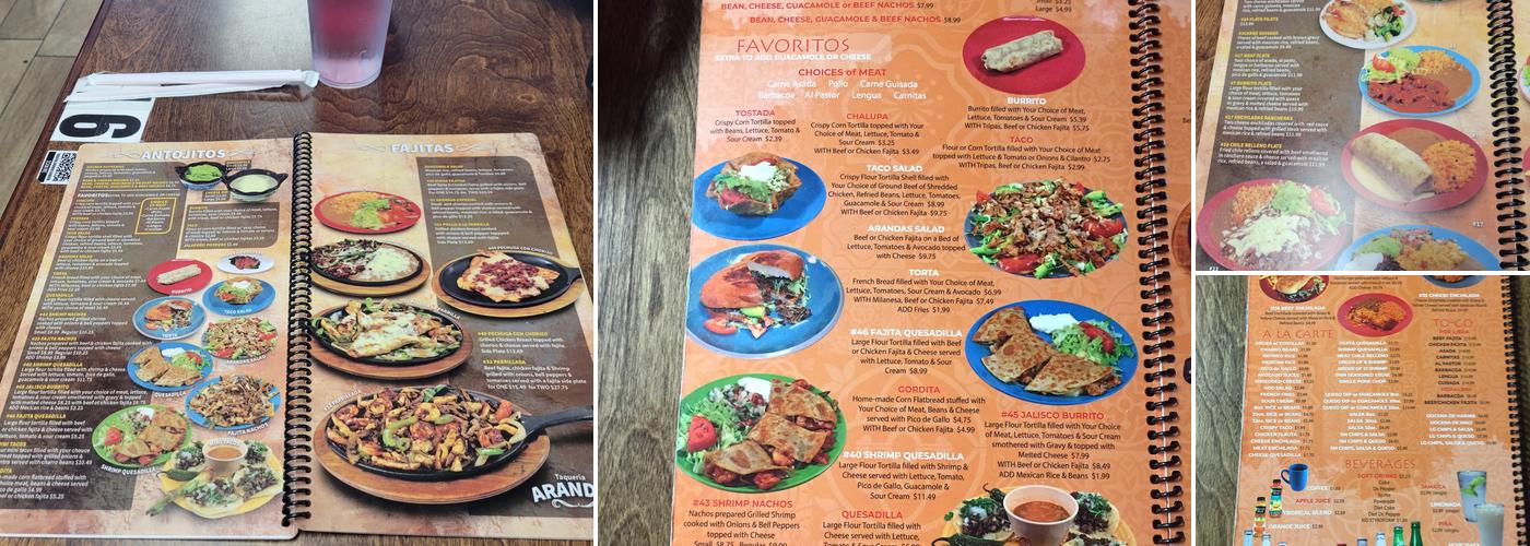 Arandas Taqueria Menu