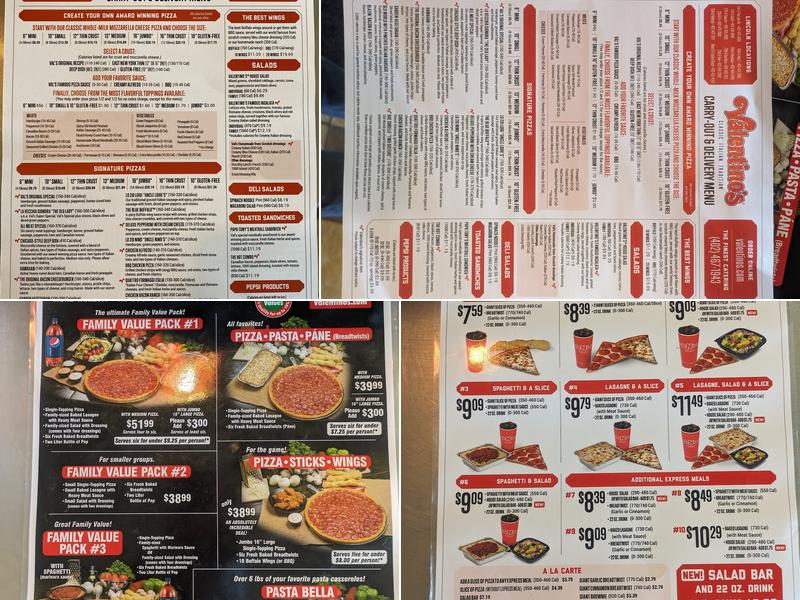 Valentino's Menu