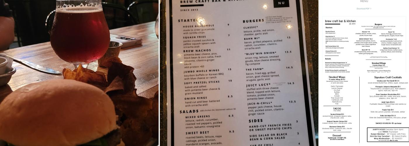 Brew Craft Bar & Kitchen Menu