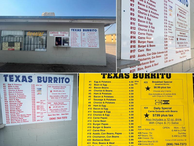 Texas Burrito Menu