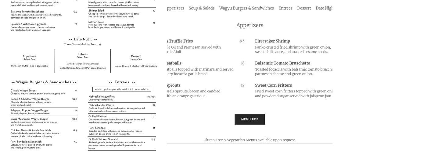JTK Cuisine & Cocktails Menu