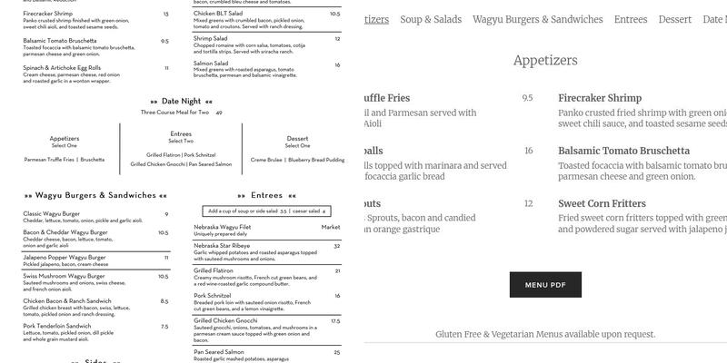 JTK Cuisine & Cocktails Menu