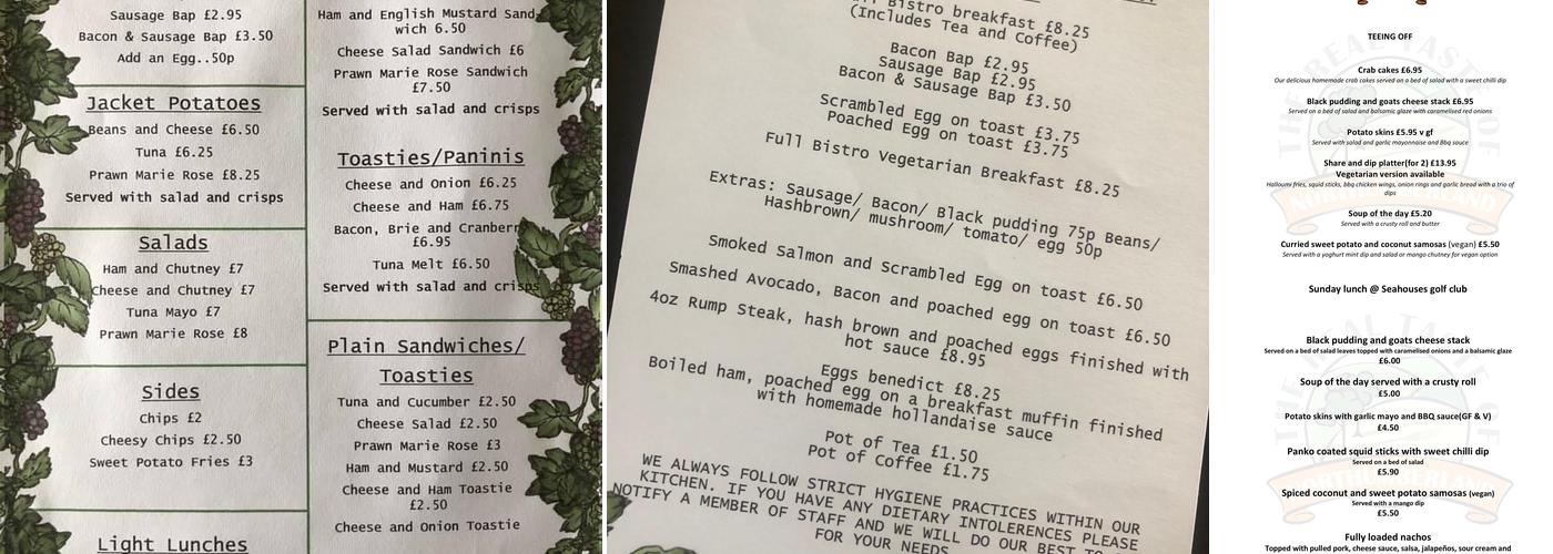 The Bistro at Seahouses Golf Club Menu