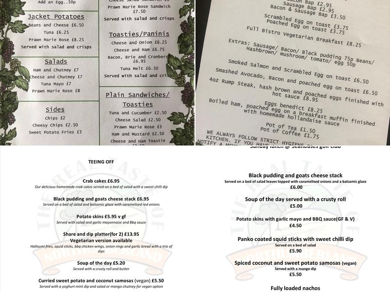 The Bistro at Seahouses Golf Club Menu