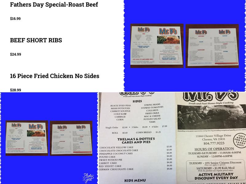 Mr. B's Menu