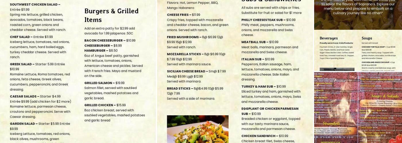 Soprano's Pizza and Pasta Menu