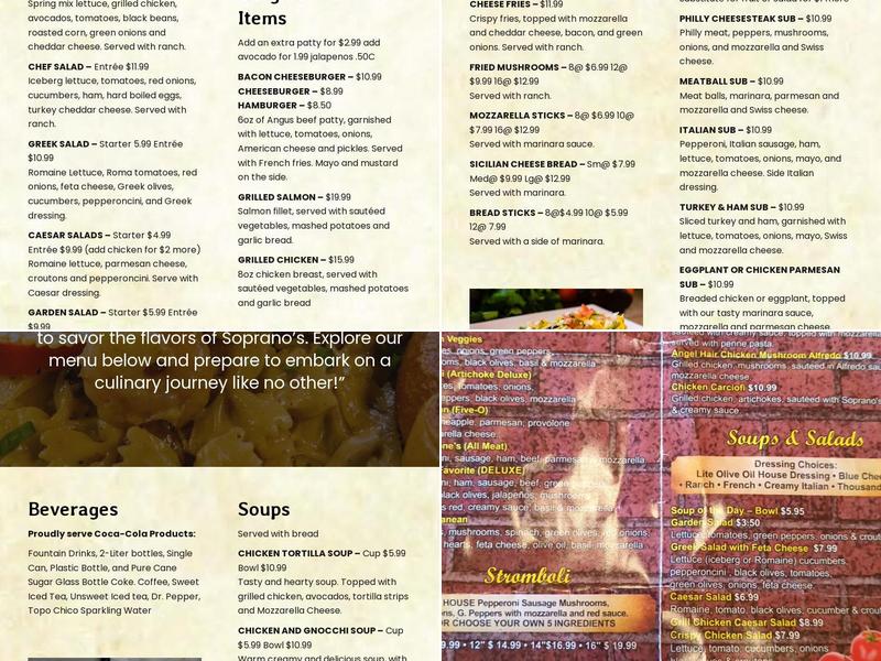 Soprano's Pizza and Pasta Menu