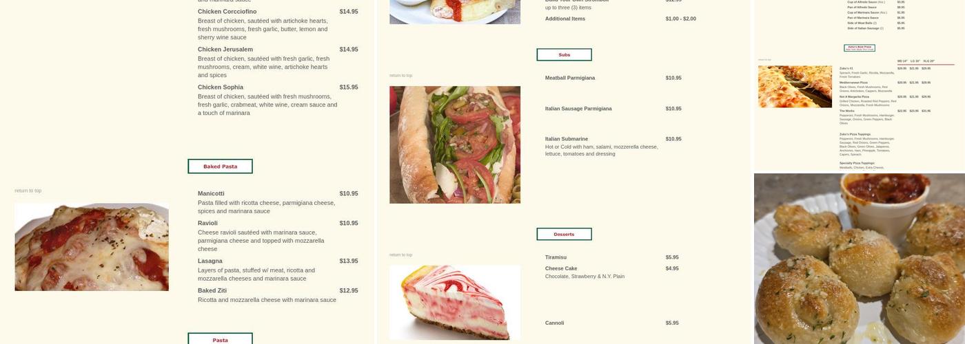 Zuko Pizza Pasta Menu