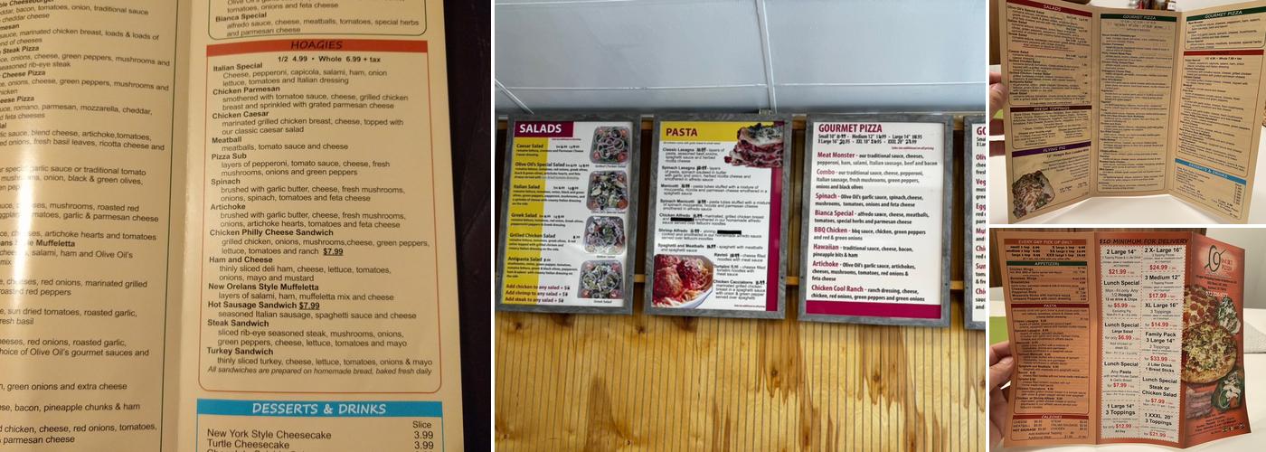 Olive Oil's Pizzeria Menu
