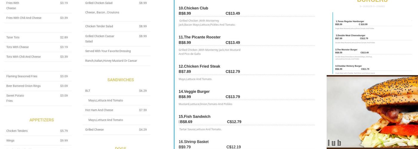 Flaming Burger Menu