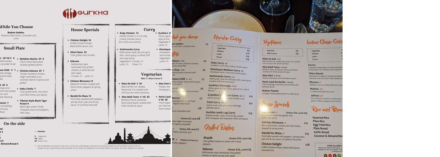 Gurkha Nepalese and Indian cuisine Menu