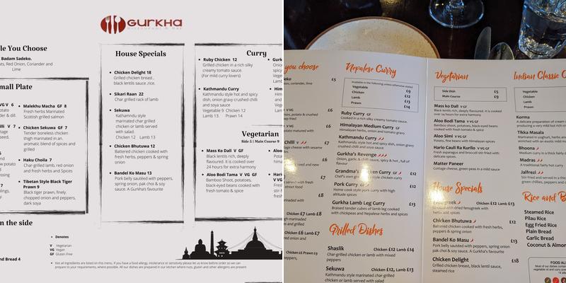 Gurkha Nepalese and Indian cuisine Menu
