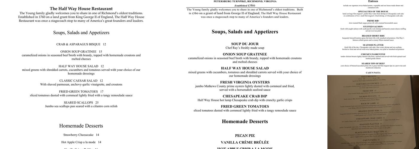 Half-Way House Restaurant Menu