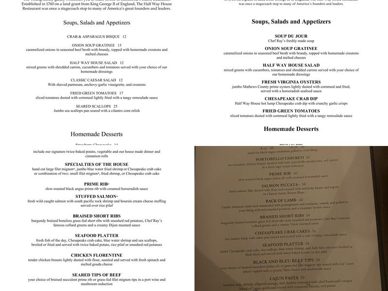 Half-Way House Restaurant Menu