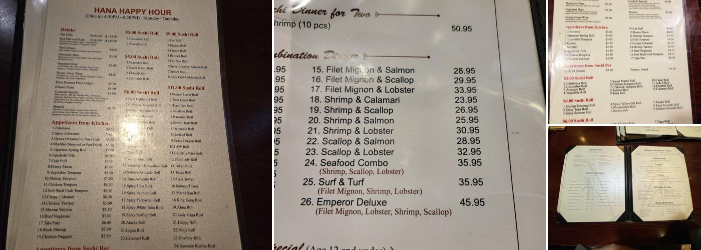 Hana Hibachi & Sushi Menu