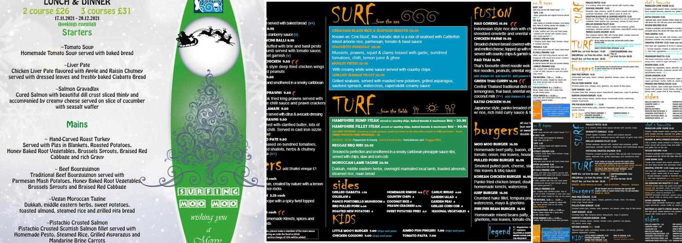 Surfing Moo Moo Menu