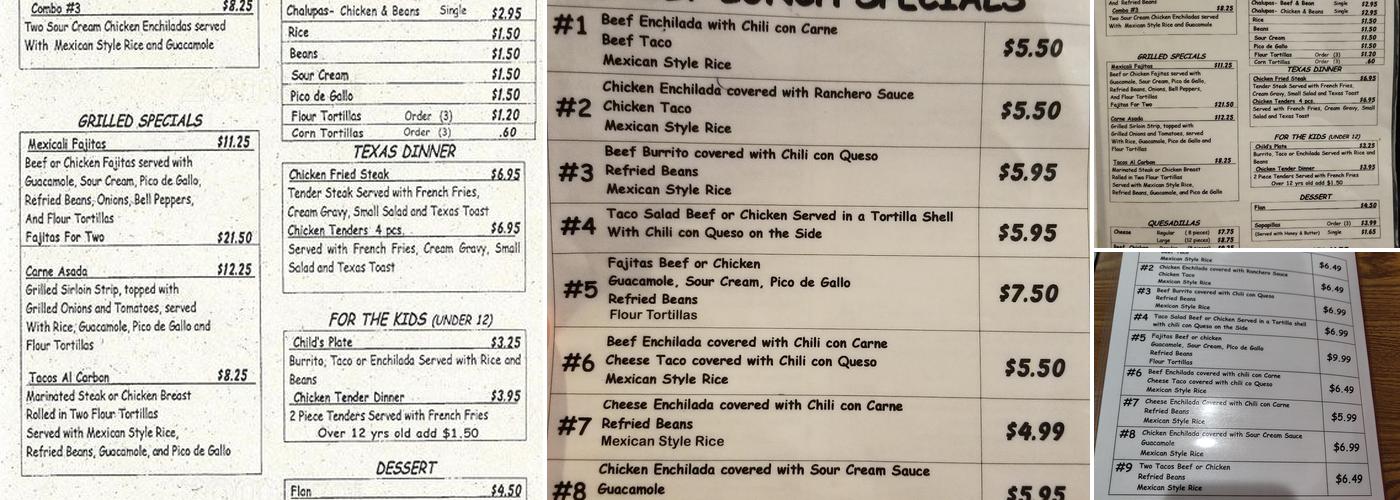 Mexicali Restaurant Menu