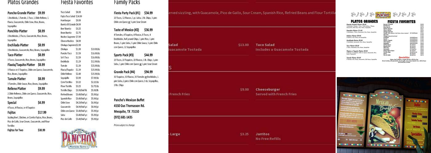 Pancho's Mexican Buffet Menu