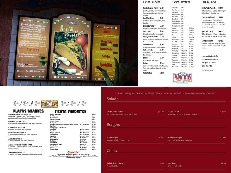 Pancho's Mexican Buffet Menu