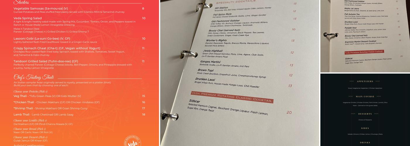 Veda - Modern Indian Bistro Menu