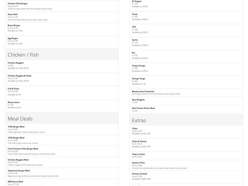 Ludgershall Grill Menu