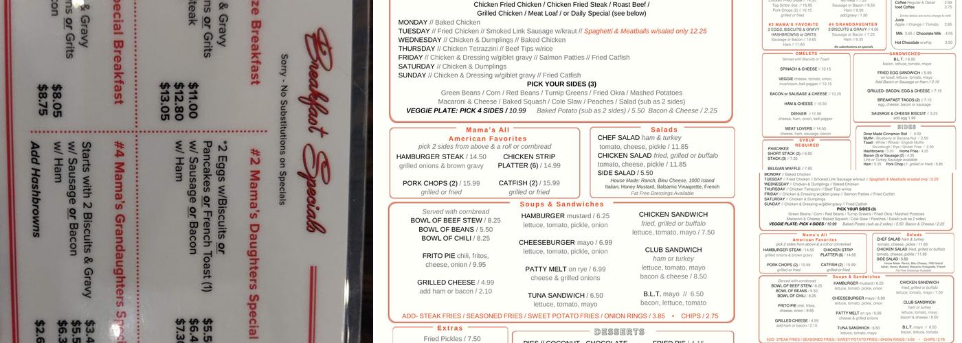 Mama's Daughters' Diner Menu