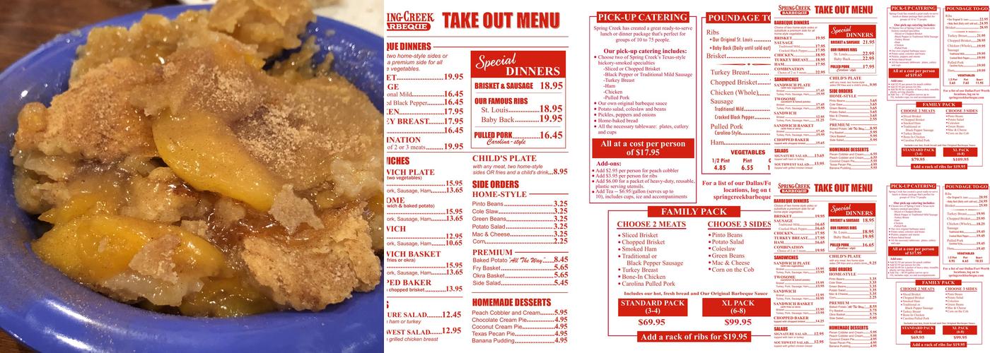Spring Creek Barbeque Menu