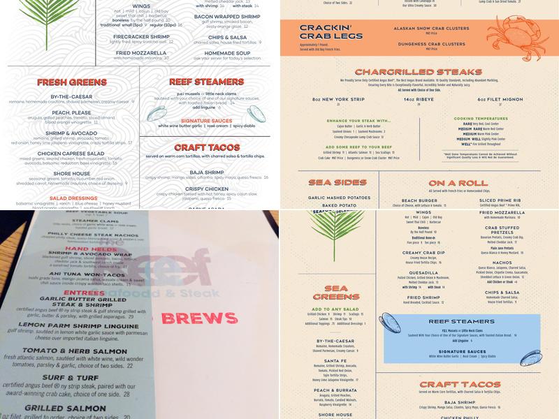 The Reef Seafood & Steak Menu