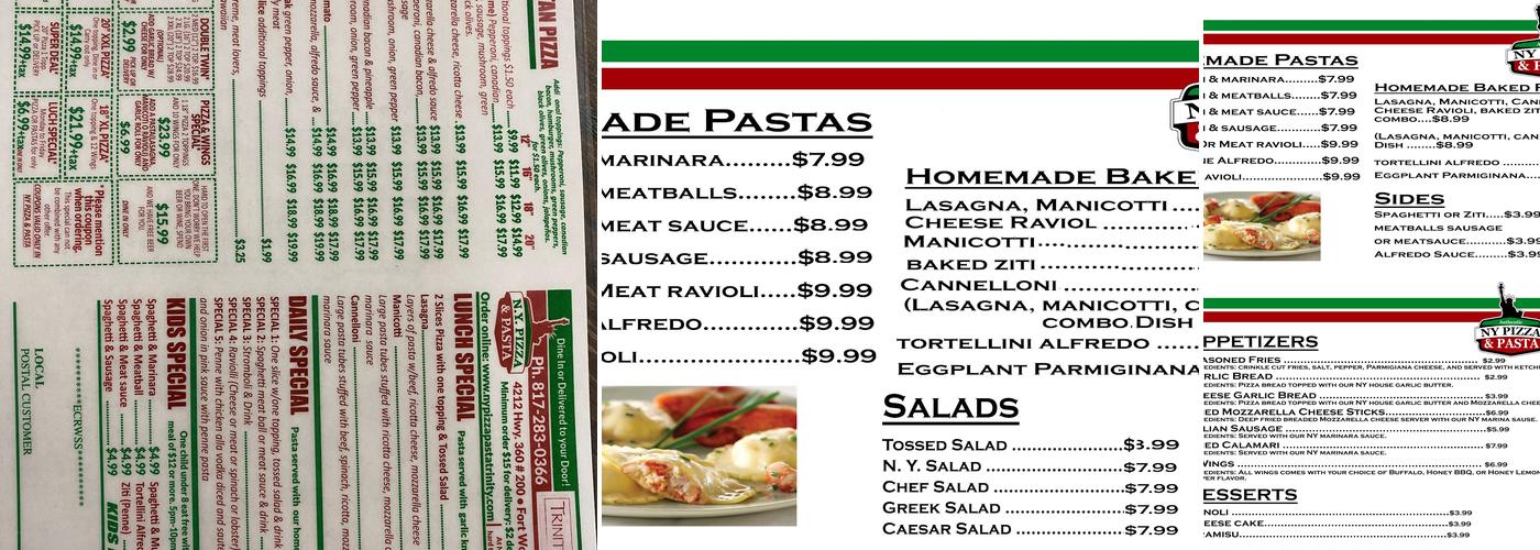 NY Pizza & Pasta Menu