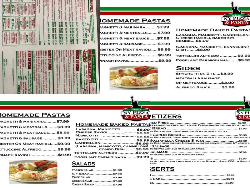 NY Pizza & Pasta Menu