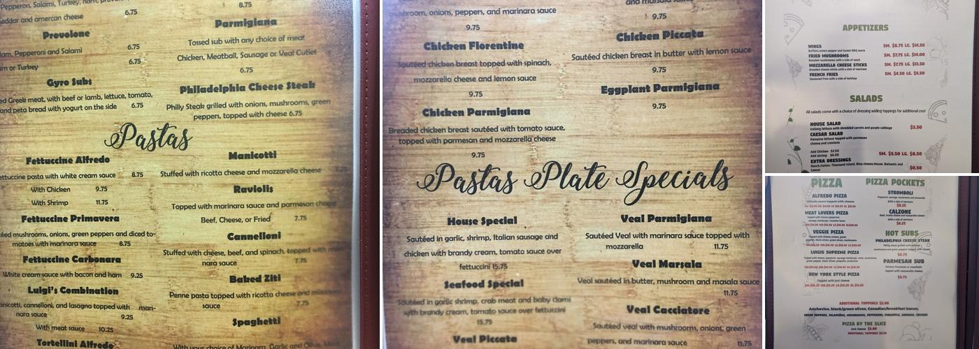 Luigi's Pasta & Pizza Menu