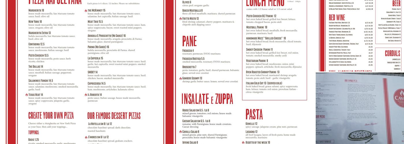 Cavalli Pizza Menu