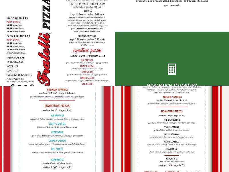 i Fratelli Pizza Menu