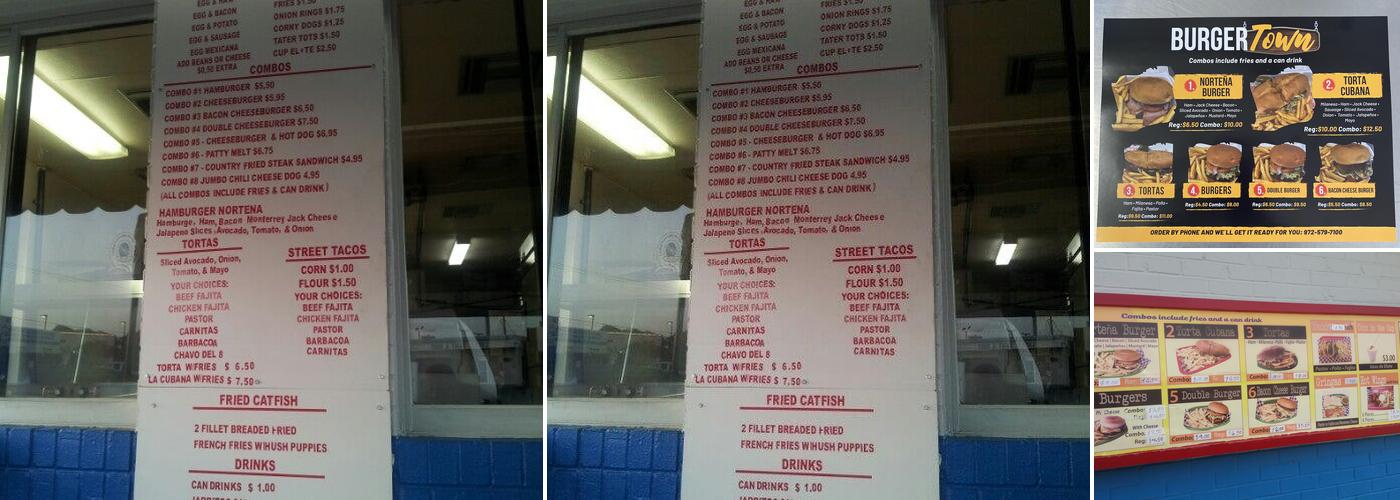 Burger Town Menu