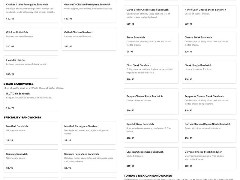 Giovanni Italian Style Pizza and Restaurant Menu