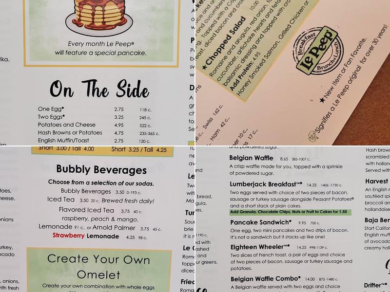 Le Peep Grill of Plano Menu